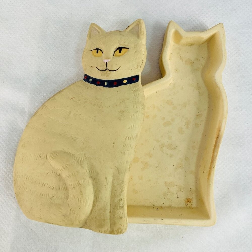 Vintage Cat Figurine Ceramin Trinket Dish "Crowning Touch". Japan